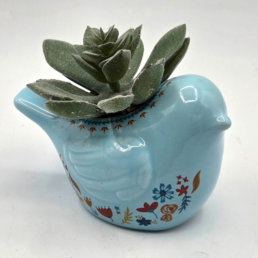 Ceramic HP Blue Bird Succulent Herb Planter Window Sill Kitchy Cottagecore - Picture 3 of 7